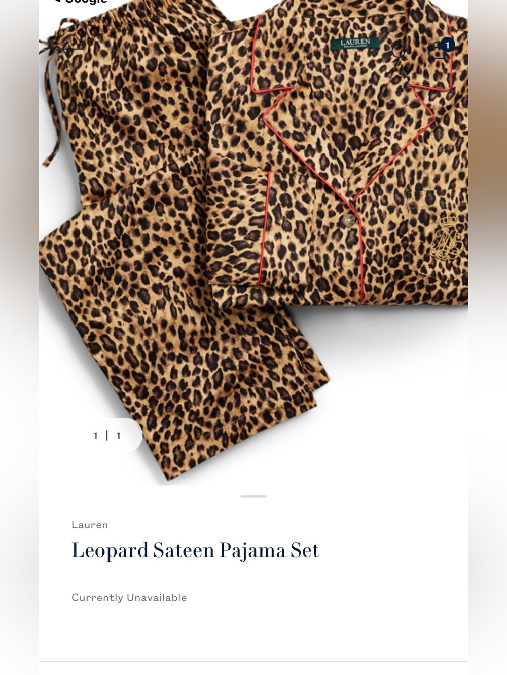 Ralph Lauren Leopard Sateen Pajama Set
Sz Large